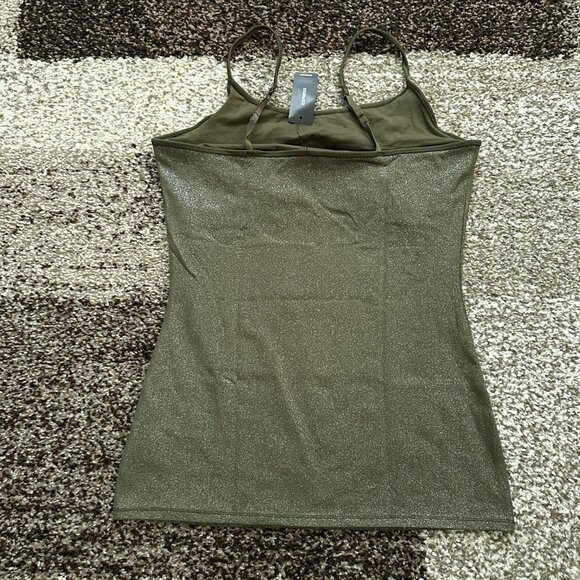 EXPRESS (M) Olive Green Shine Best Loved Bra Cami Fitted Tank Glitter Silver - Picture 8 of 12